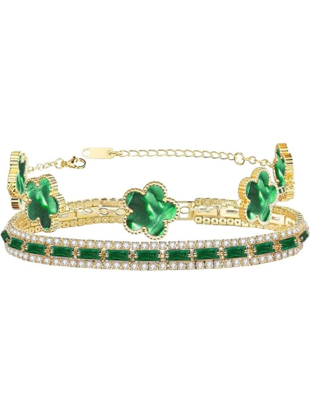 Multicolored CZ Tennis & Flower Stacked Bracelet Set - 2Pcs Women's Jewelry